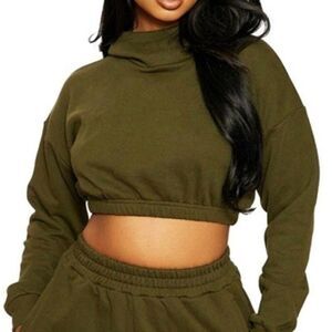 Naked Wardrobe Stay Chillin Cropped Hoodie Green Small